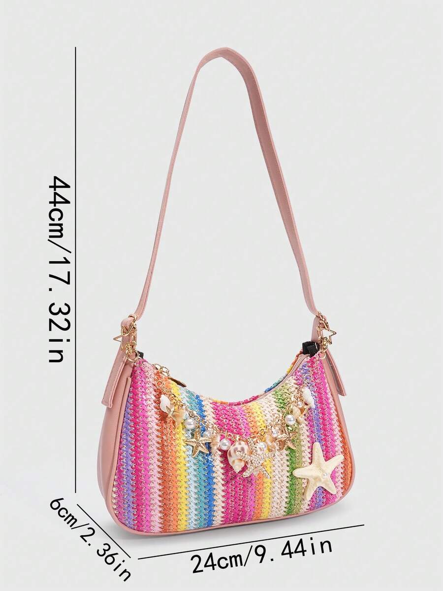 ROMWE Fairycore Resort Style Starfish Shell Decor Straw Bag