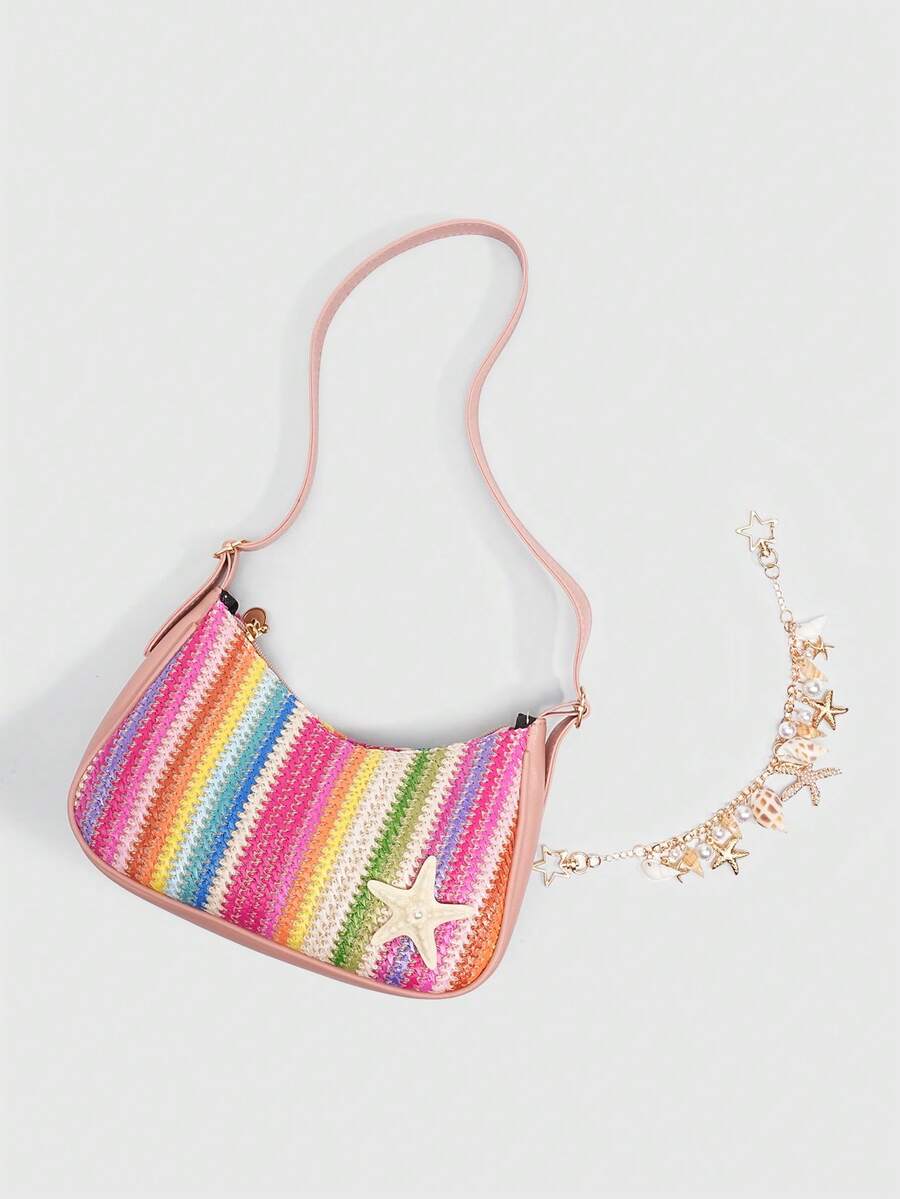 ROMWE Fairycore Resort Style Starfish Shell Decor Straw Bag
