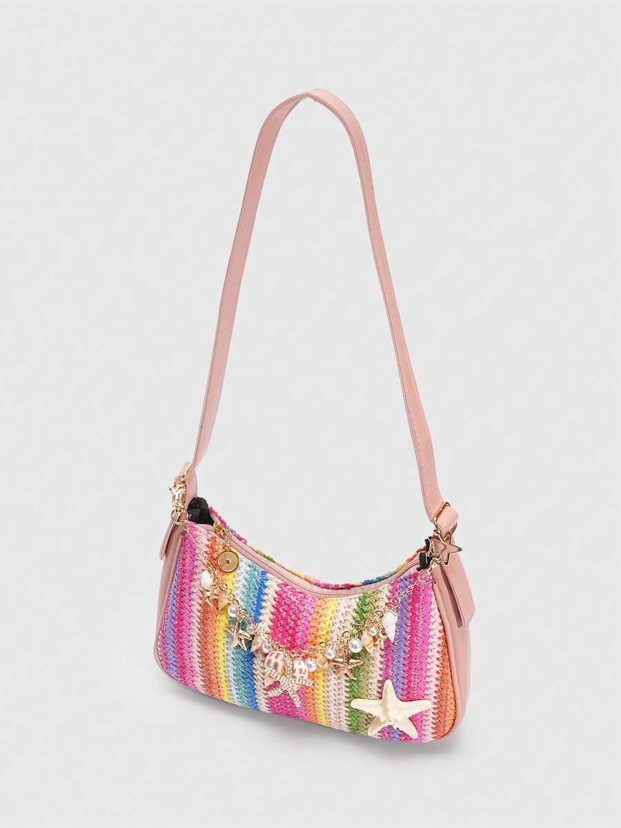 ROMWE Fairycore Resort Style Starfish Shell Decor Straw Bag