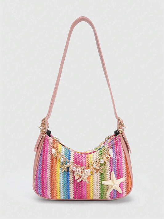 ROMWE Fairycore Resort Style Starfish Shell Decor Straw Bag
