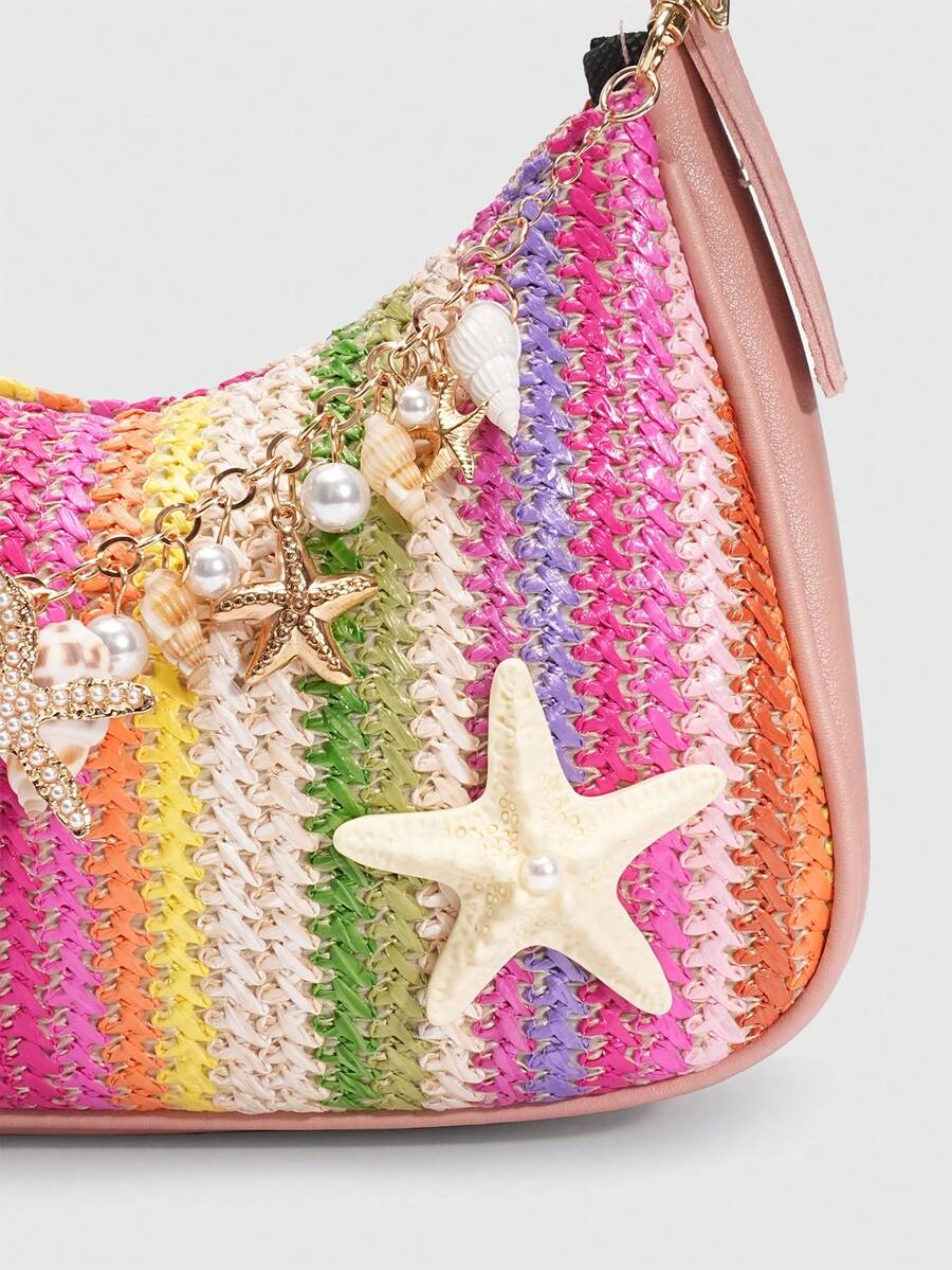 ROMWE Fairycore Resort Style Starfish Shell Decor Straw Bag