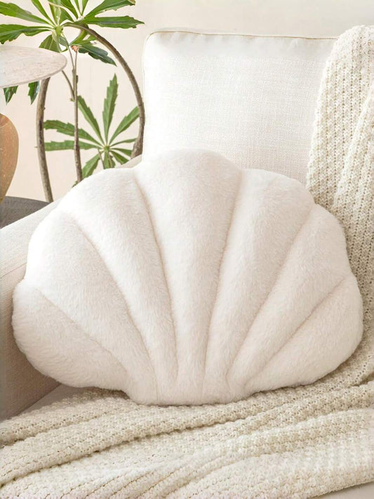 Soft Faux Fur Decorated Seashell Shaped Decorative Pillow