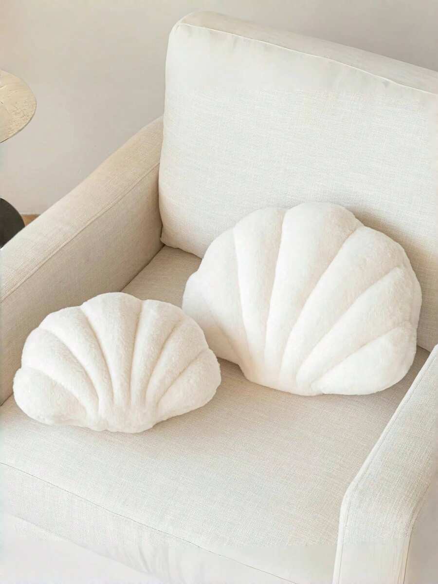 Soft Faux Fur Decorated Seashell Shaped Decorative Pillow