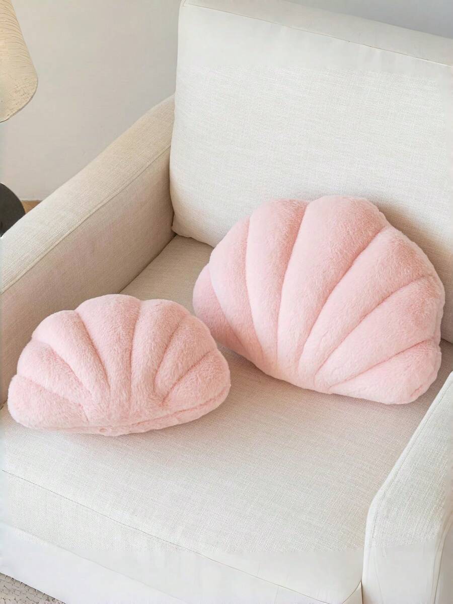 Soft Faux Fur Decorated Seashell Shaped Decorative Pillow