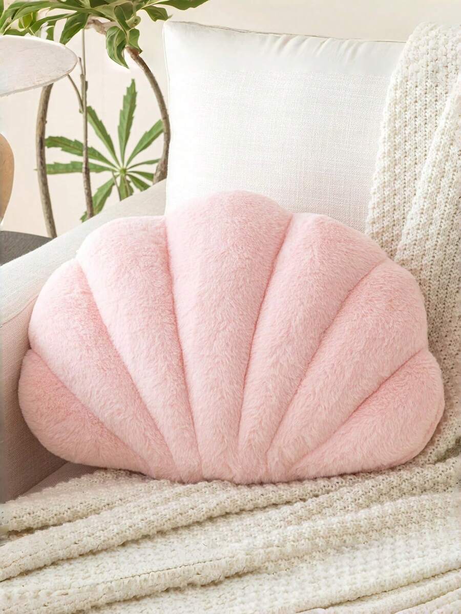 Soft Faux Fur Decorated Seashell Shaped Decorative Pillow