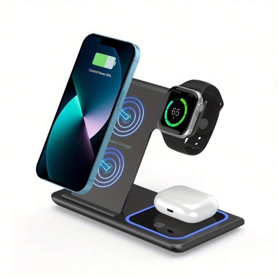 AmSengo 15W Foldable 3-In-1 Fast Wireless Charging Station