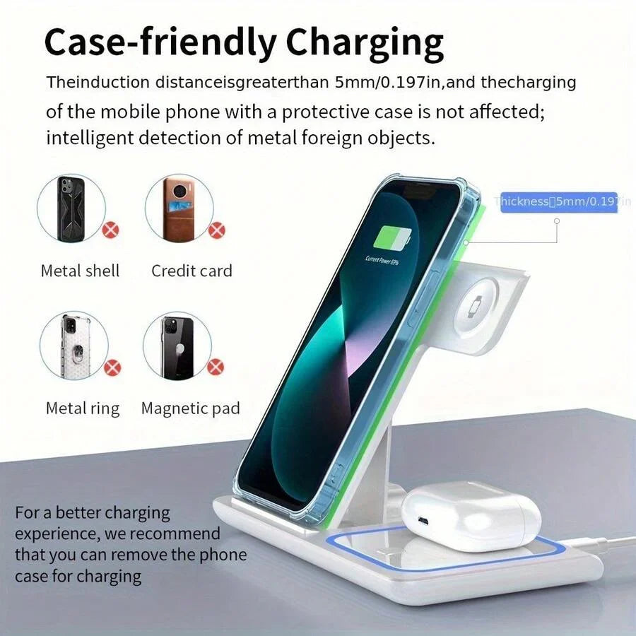 AmSengo 15W Foldable 3-In-1 Fast Wireless Charging Station