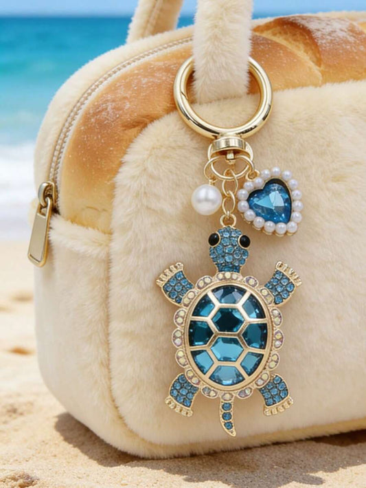 Zinc Alloy Turtle Pendant Keychain With Pearl