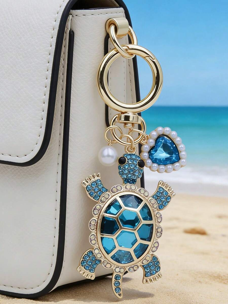 Zinc Alloy Turtle Pendant Keychain With Pearl