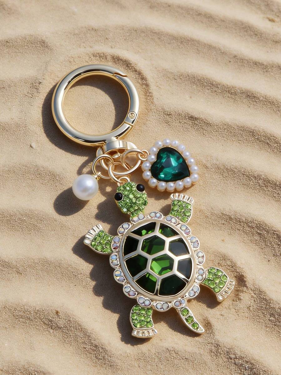 Zinc Alloy Turtle Pendant Keychain With Pearl