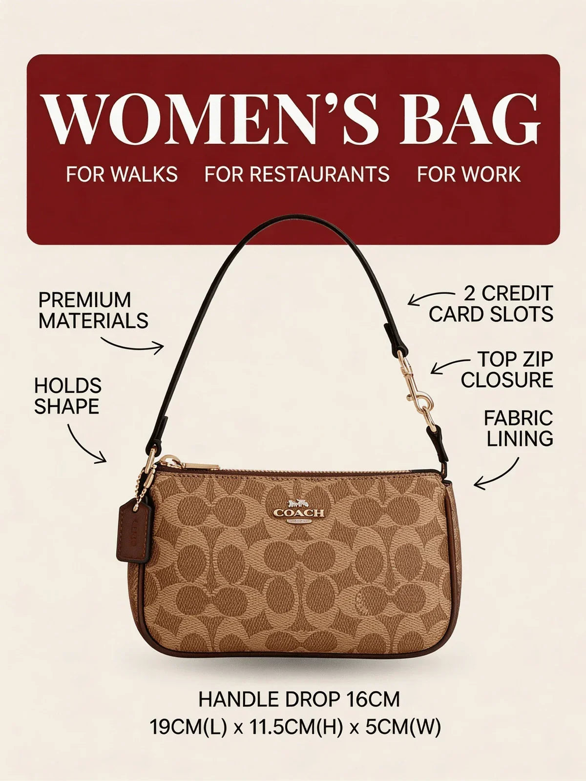 Coach Authentic Nolita 19 Women's Wristlet Crossbody Bag Tan