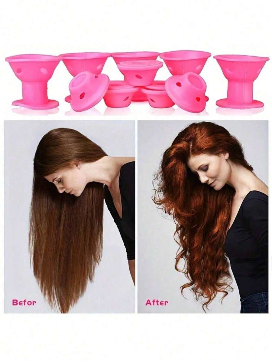 20/10/1pc Pink Silicone Hair Curler