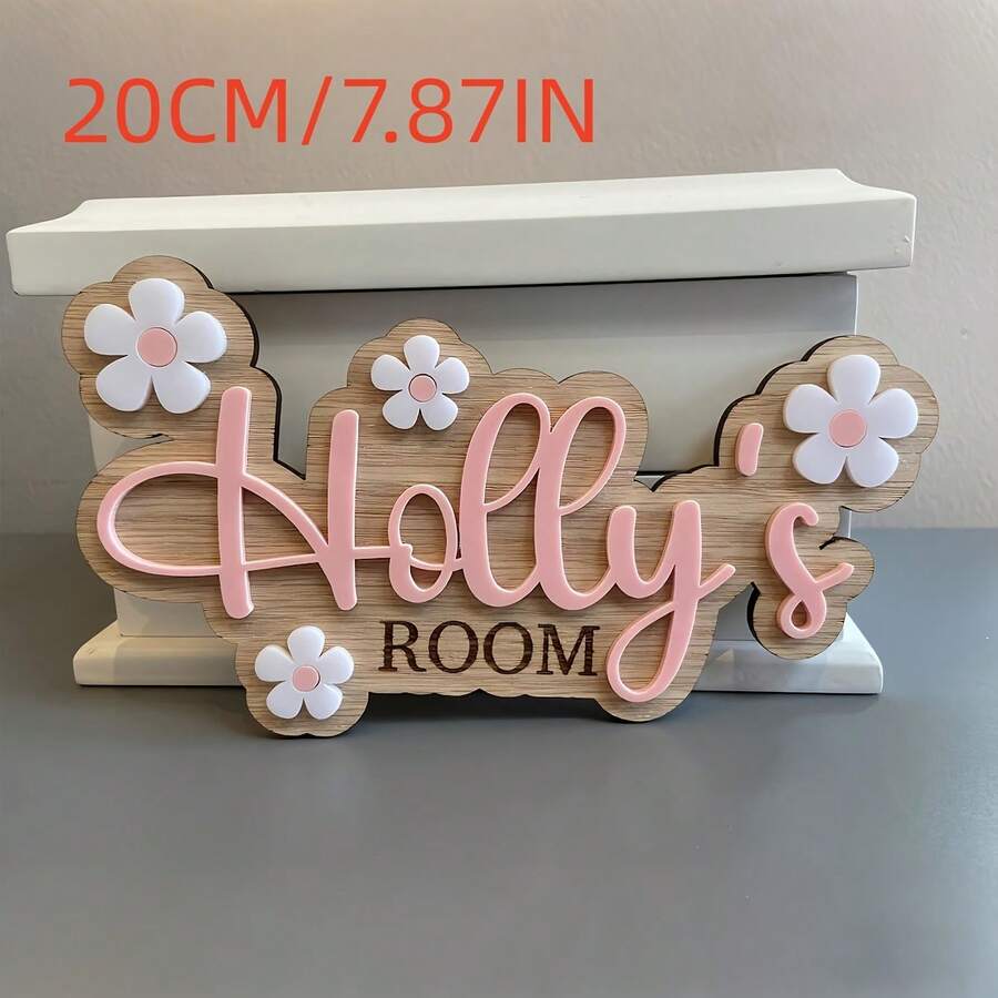 2D Personalized Bedroom Door Sign With Flower Daisy Pattern