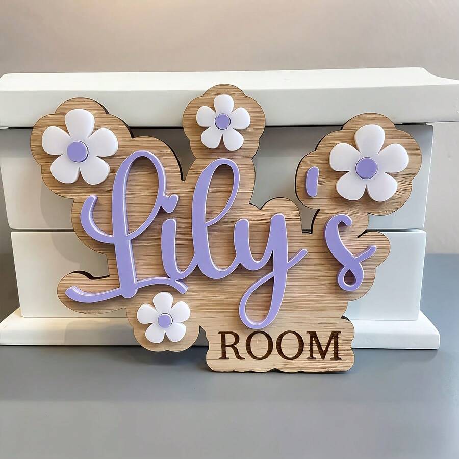 2D Personalized Bedroom Door Sign With Flower Daisy Pattern