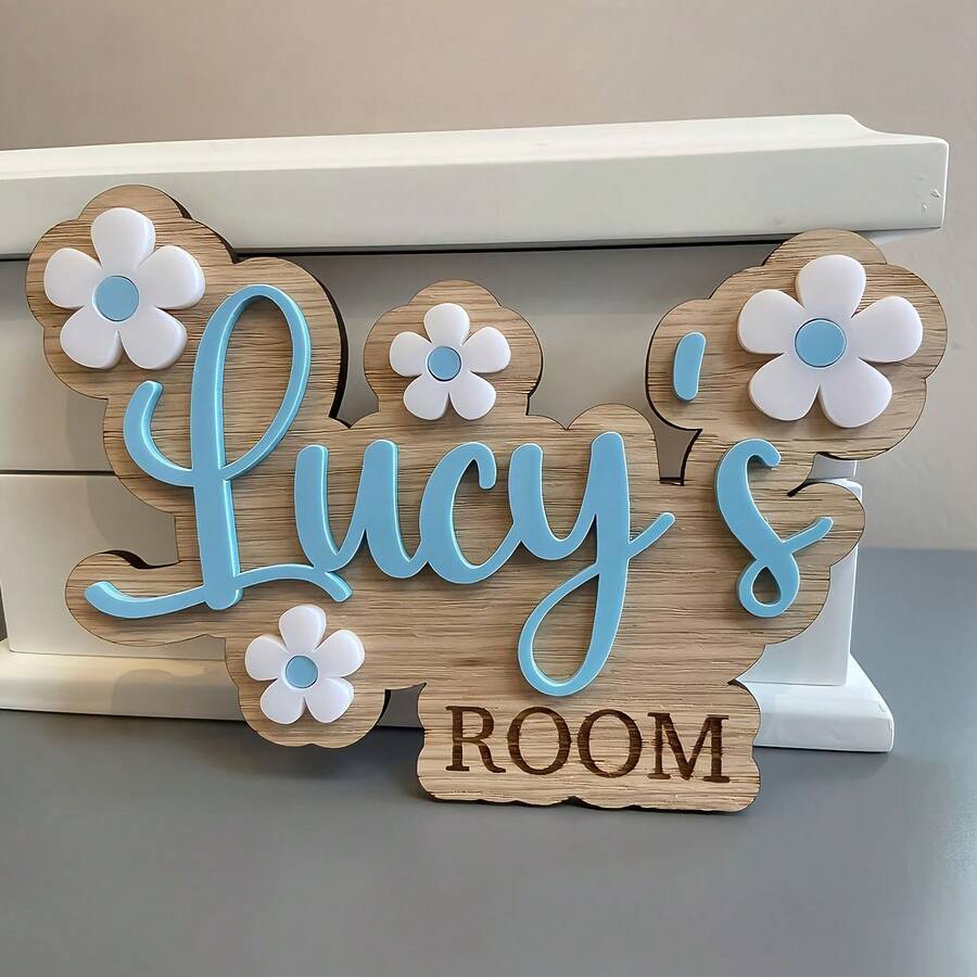 2D Personalized Bedroom Door Sign With Flower Daisy Pattern