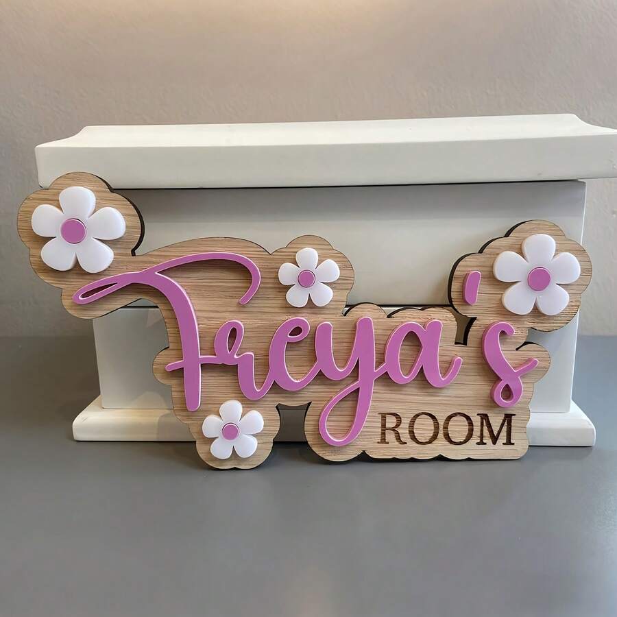 2D Personalized Bedroom Door Sign With Flower Daisy Pattern