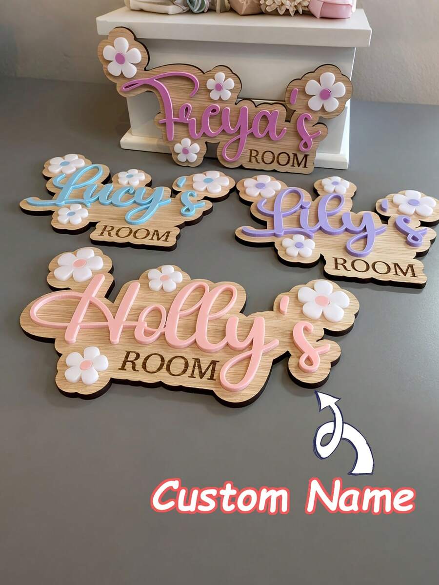 2D Personalized Bedroom Door Sign With Flower Daisy Pattern
