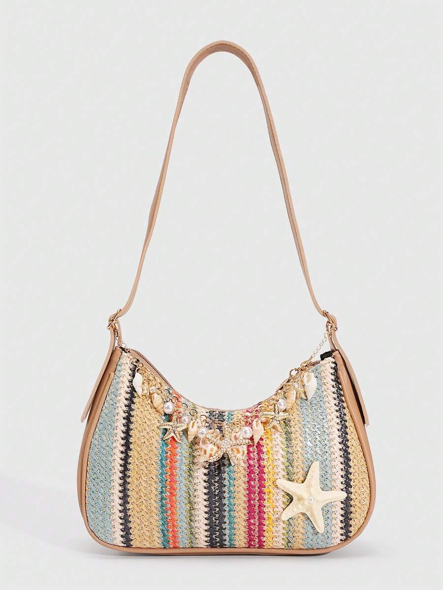 ROMWE Fairycore Resort Style Starfish Shell Decor Straw Bag