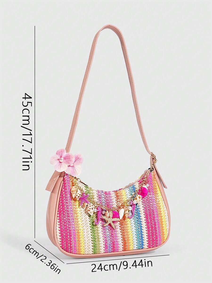 ROMWE Fairycore Resort Style Starfish Shell Decor Straw Bag