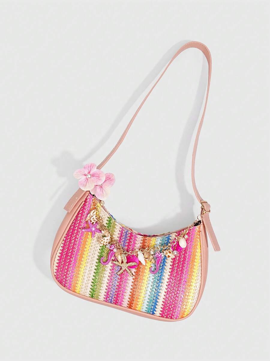 ROMWE Fairycore Resort Style Starfish Shell Decor Straw Bag