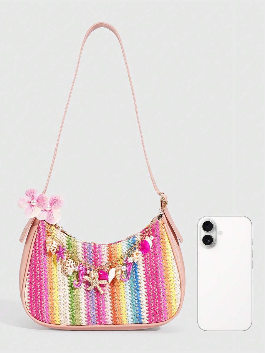 ROMWE Fairycore Resort Style Starfish Shell Decor Straw Bag