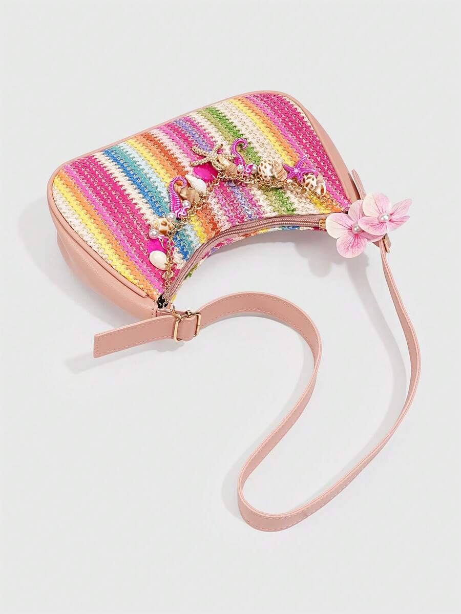 ROMWE Fairycore Resort Style Starfish Shell Decor Straw Bag