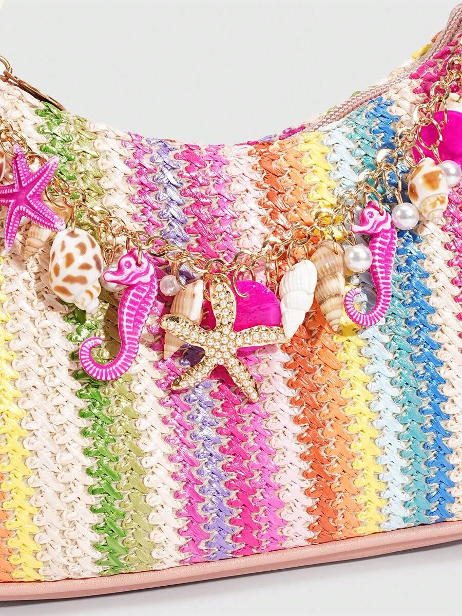 ROMWE Fairycore Resort Style Starfish Shell Decor Straw Bag