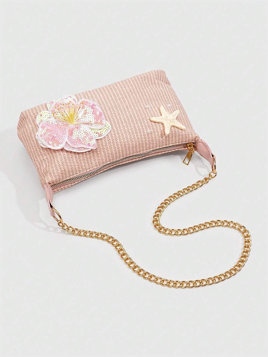 ROMWE Fairycore Resort Style Starfish Shell Decor Straw Bag