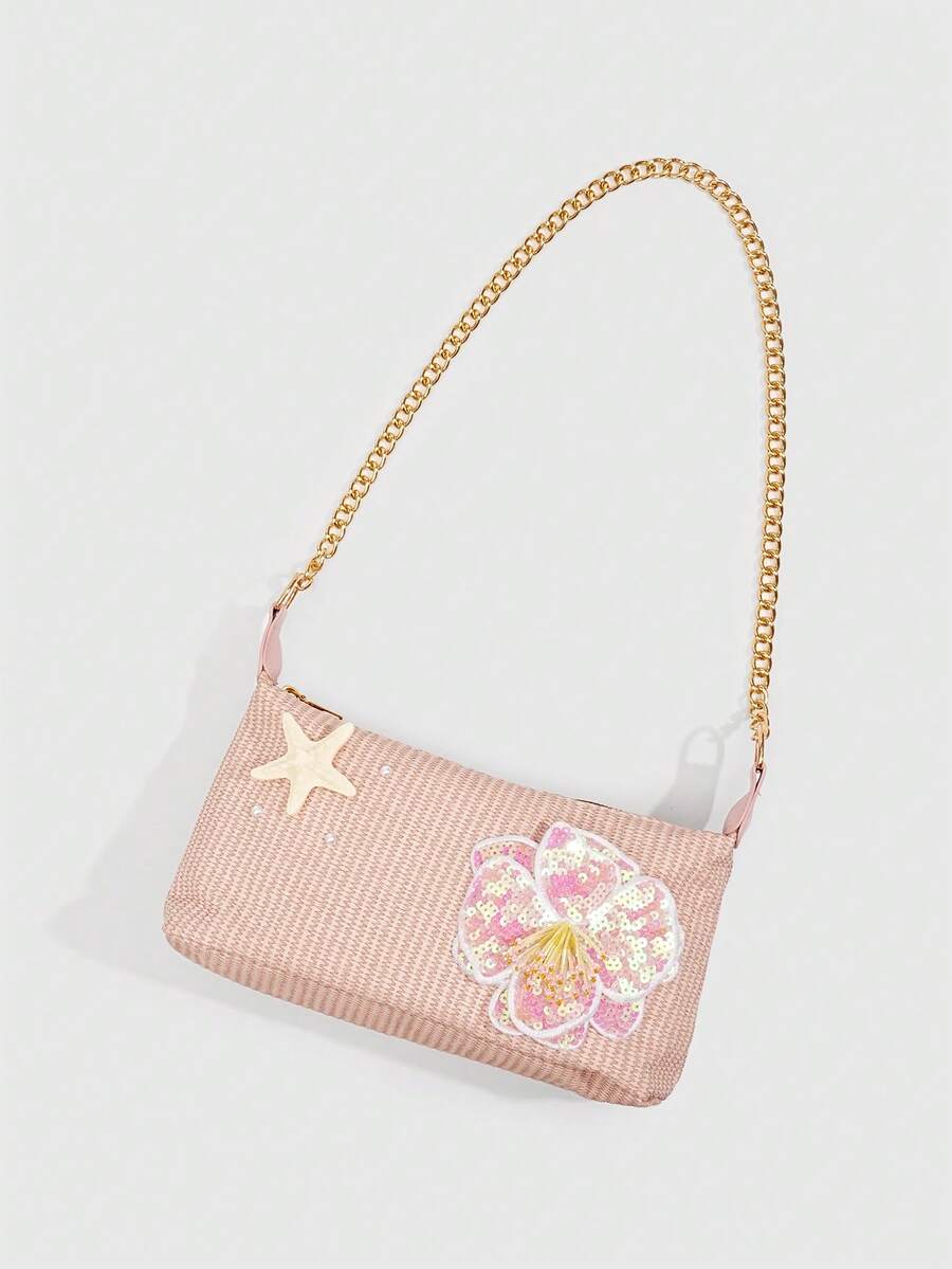 ROMWE Fairycore Resort Style Starfish Shell Decor Straw Bag