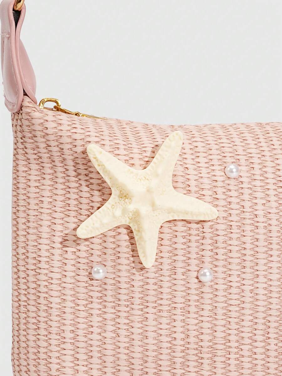 ROMWE Fairycore Resort Style Starfish Shell Decor Straw Bag