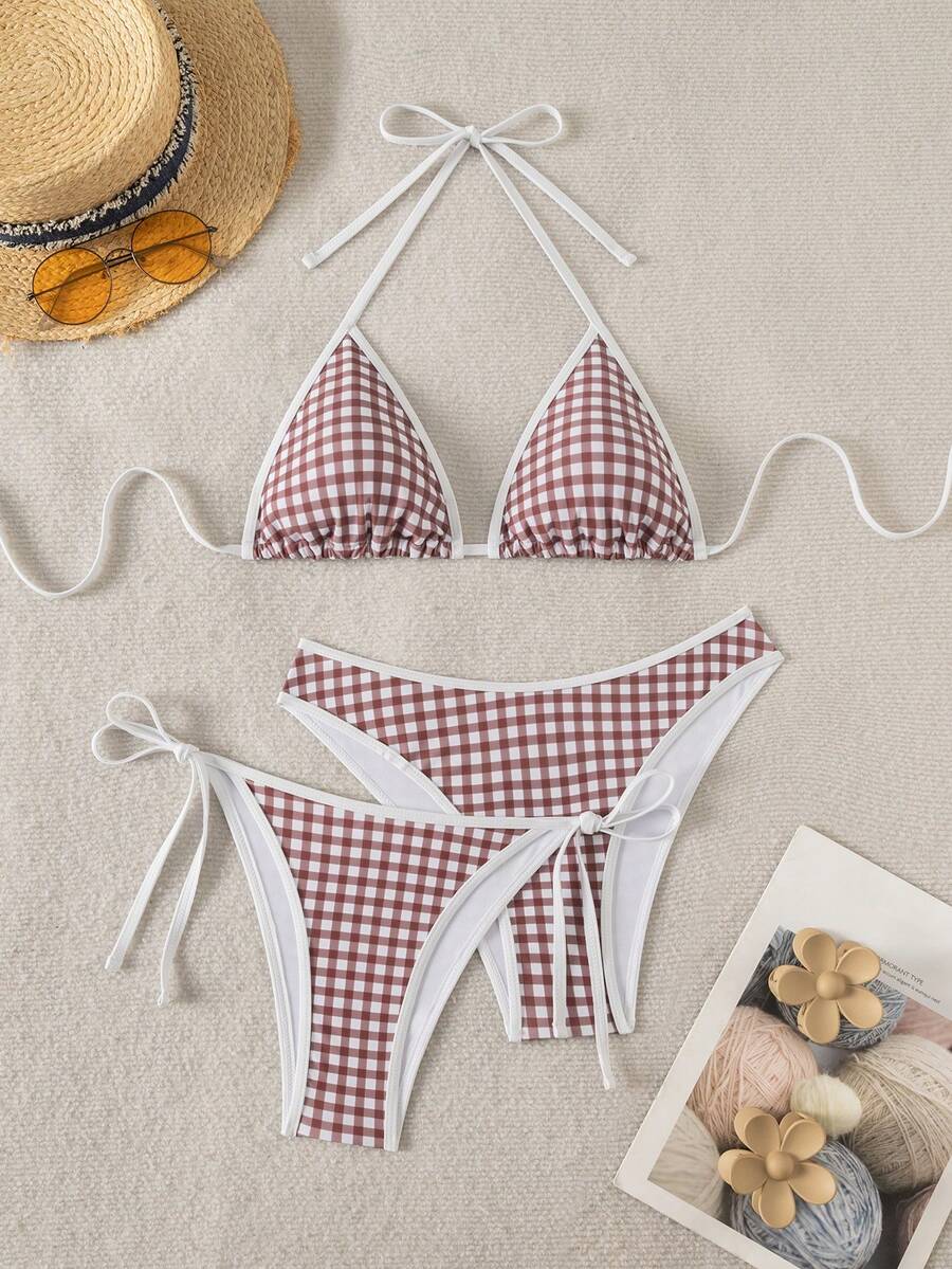 Swim Vcay Women's 3-Piece Set Blue And Orange Tie-Dye Bikini Swimwear
