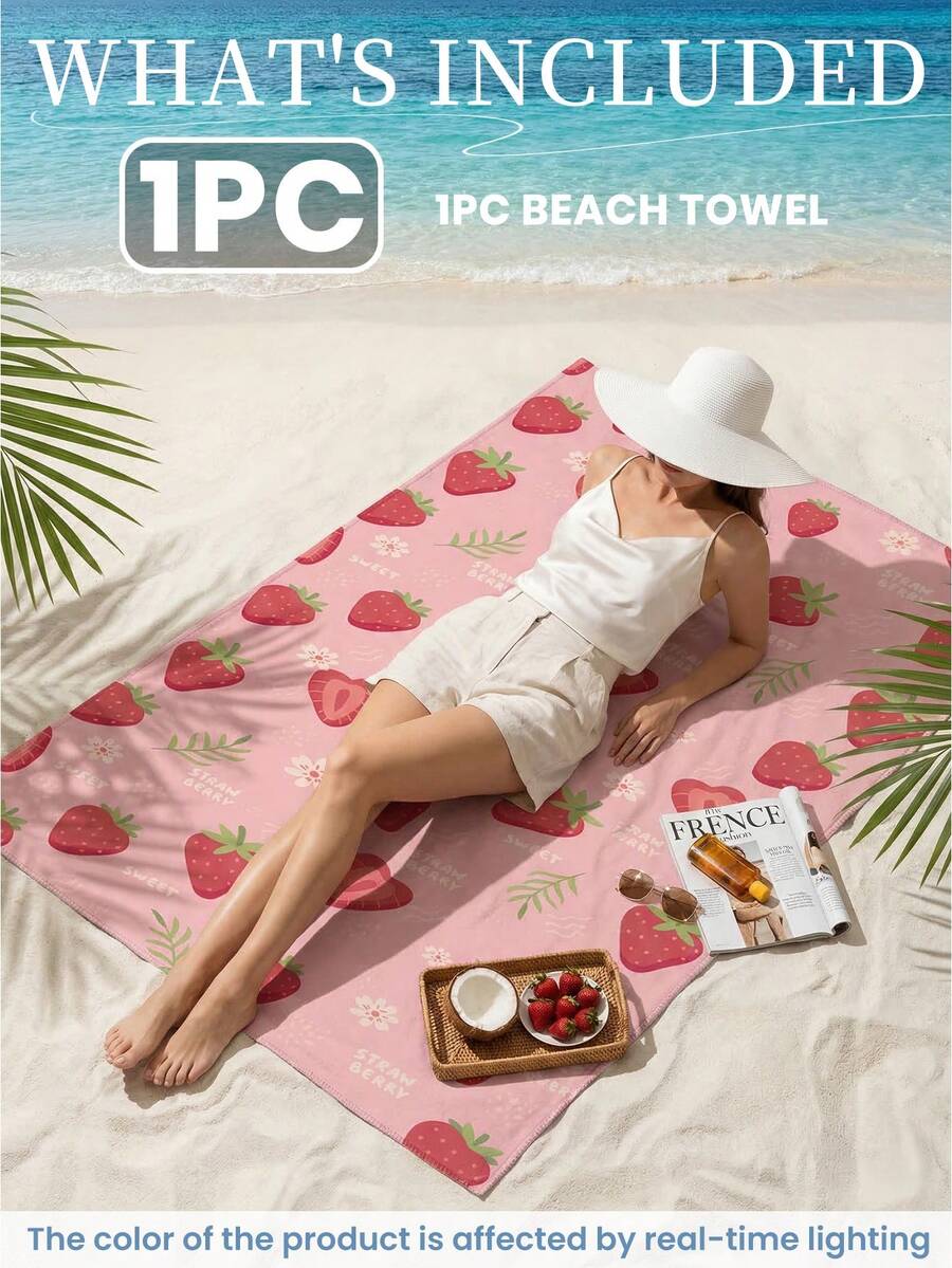 1pc Printed Beach Towel, Summer Fruit Pattern Swimwear