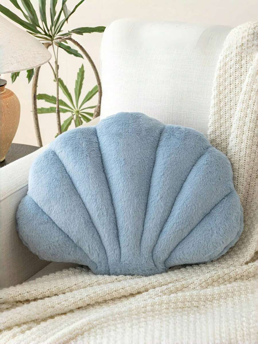 Soft Faux Fur Decorated Seashell Shaped Decorative Pillow
