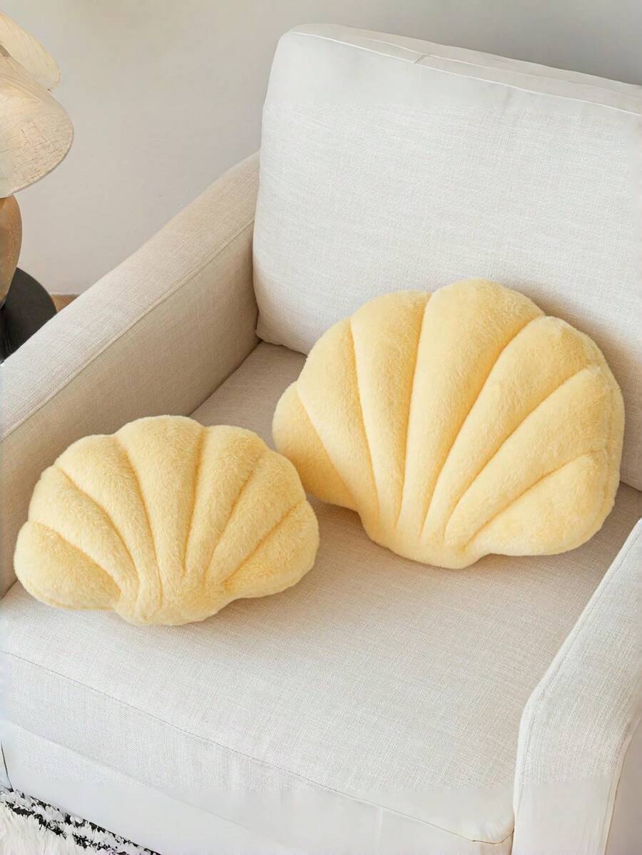 Soft Faux Fur Decorated Seashell Shaped Decorative Pillow