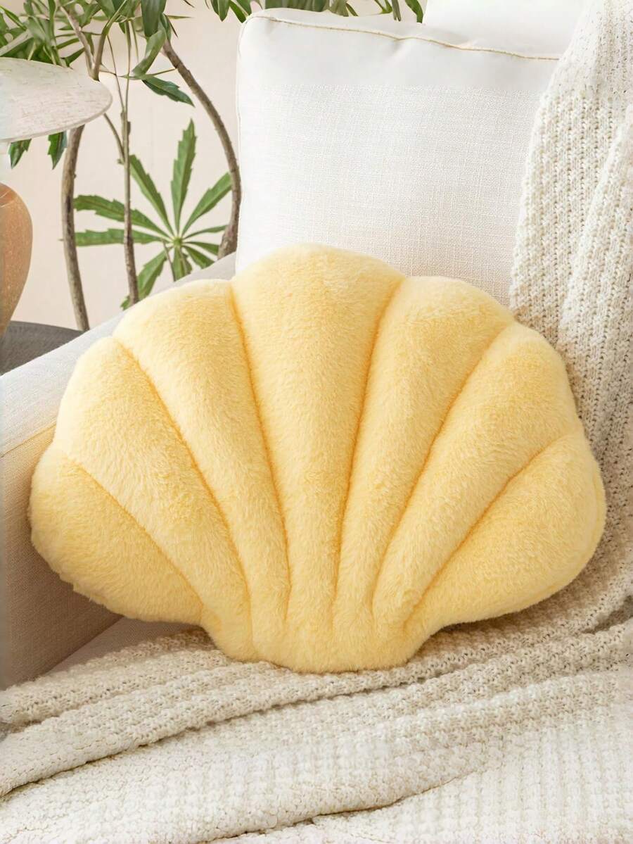 Soft Faux Fur Decorated Seashell Shaped Decorative Pillow