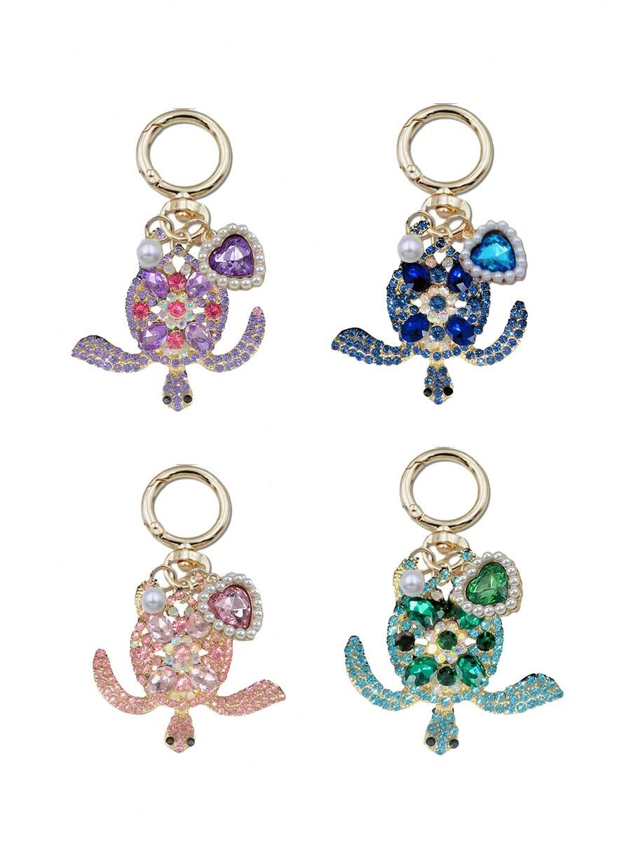 Zinc Alloy Turtle Pendant Keychain With Pearl