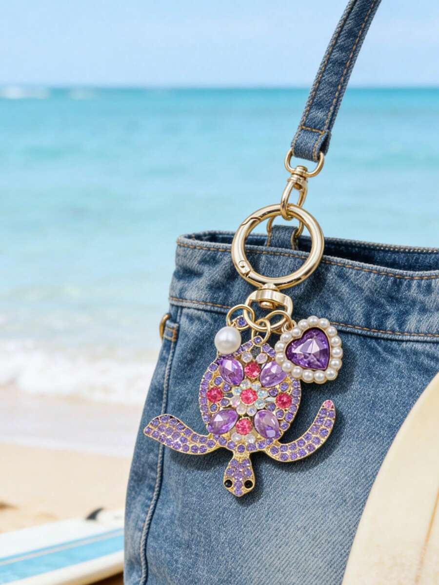 Zinc Alloy Turtle Pendant Keychain With Pearl