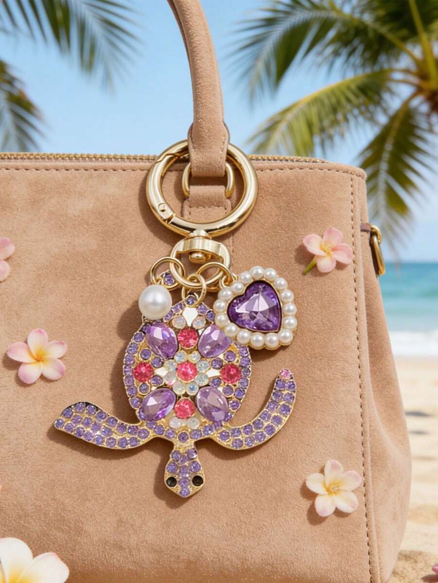 Zinc Alloy Turtle Pendant Keychain With Pearl