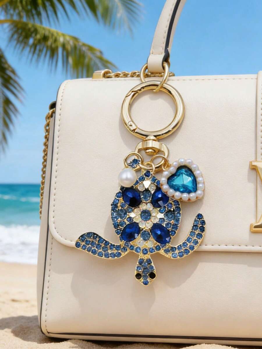Zinc Alloy Turtle Pendant Keychain With Pearl