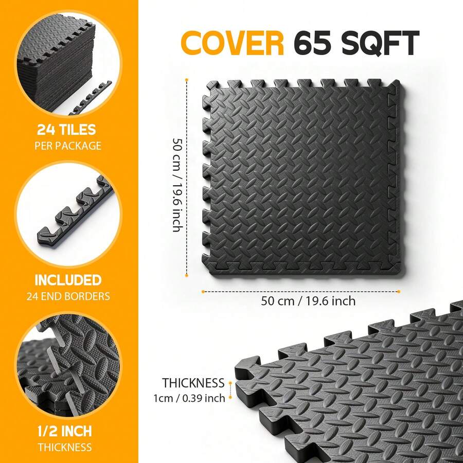 Puzzle Exercise Mat ½ In, EVA Interlocking Foam Floor Tiles For Home Gym