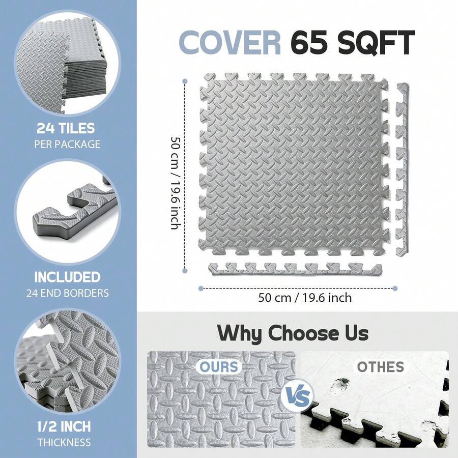 Puzzle Exercise Mat ½ In, EVA Interlocking Foam Floor Tiles For Home Gym