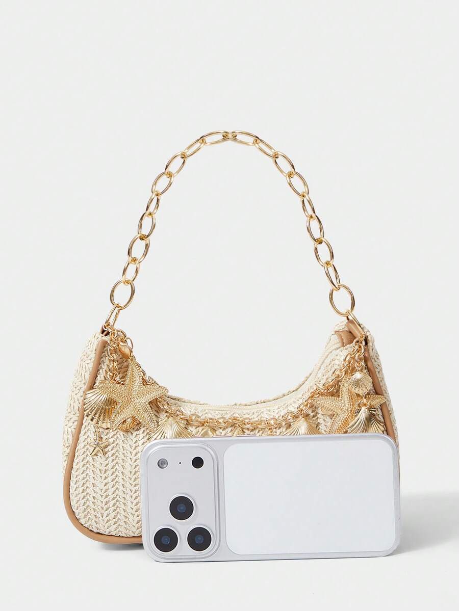 ROMWE Fairycore Summer Beach Starfish Series Woven Shoulder Bag