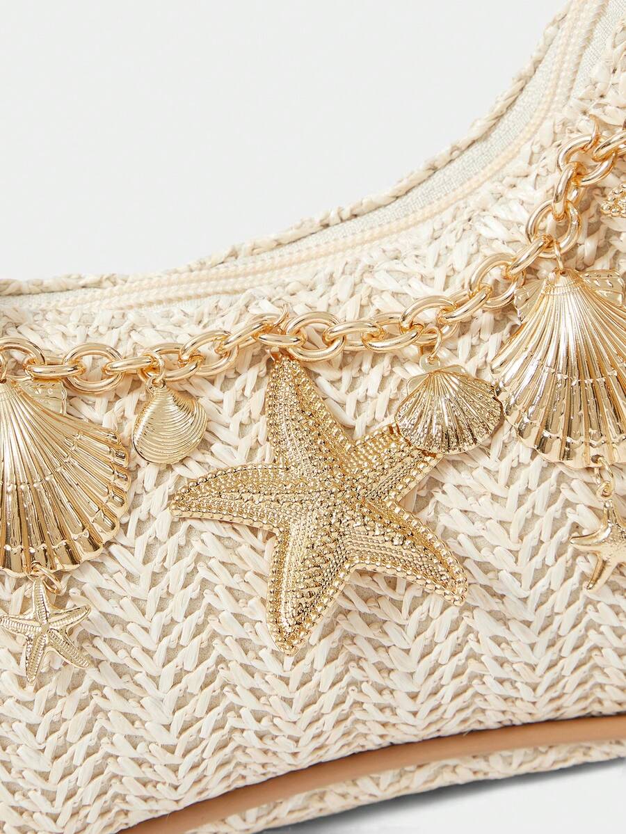 ROMWE Fairycore Summer Beach Starfish Series Woven Shoulder Bag
