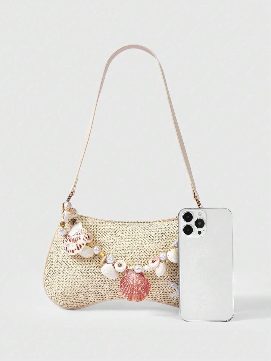 ROMWE Fairycore Summer Beach Starfish Series Woven Shoulder Bag