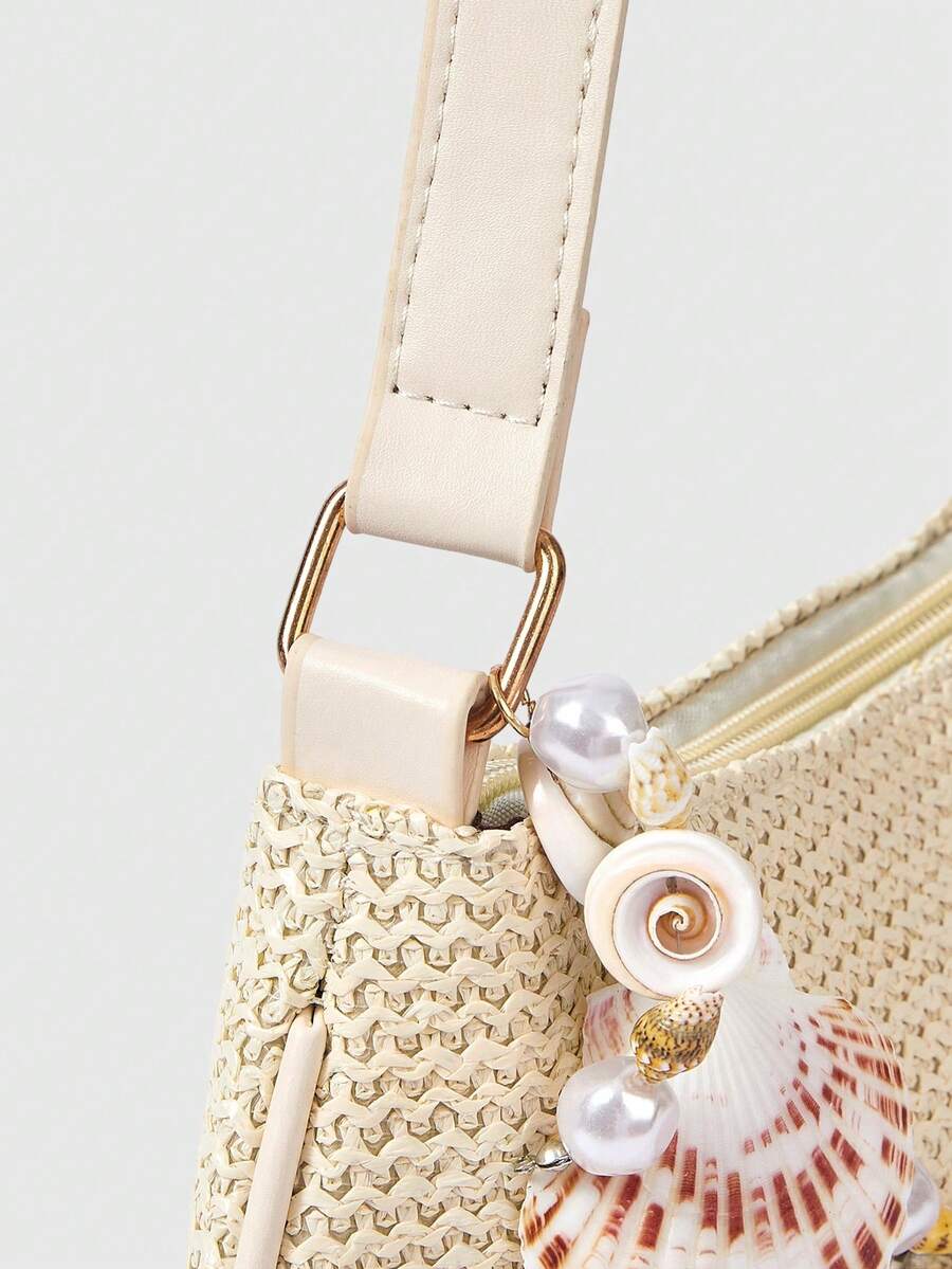 ROMWE Fairycore Summer Beach Starfish Series Woven Shoulder Bag
