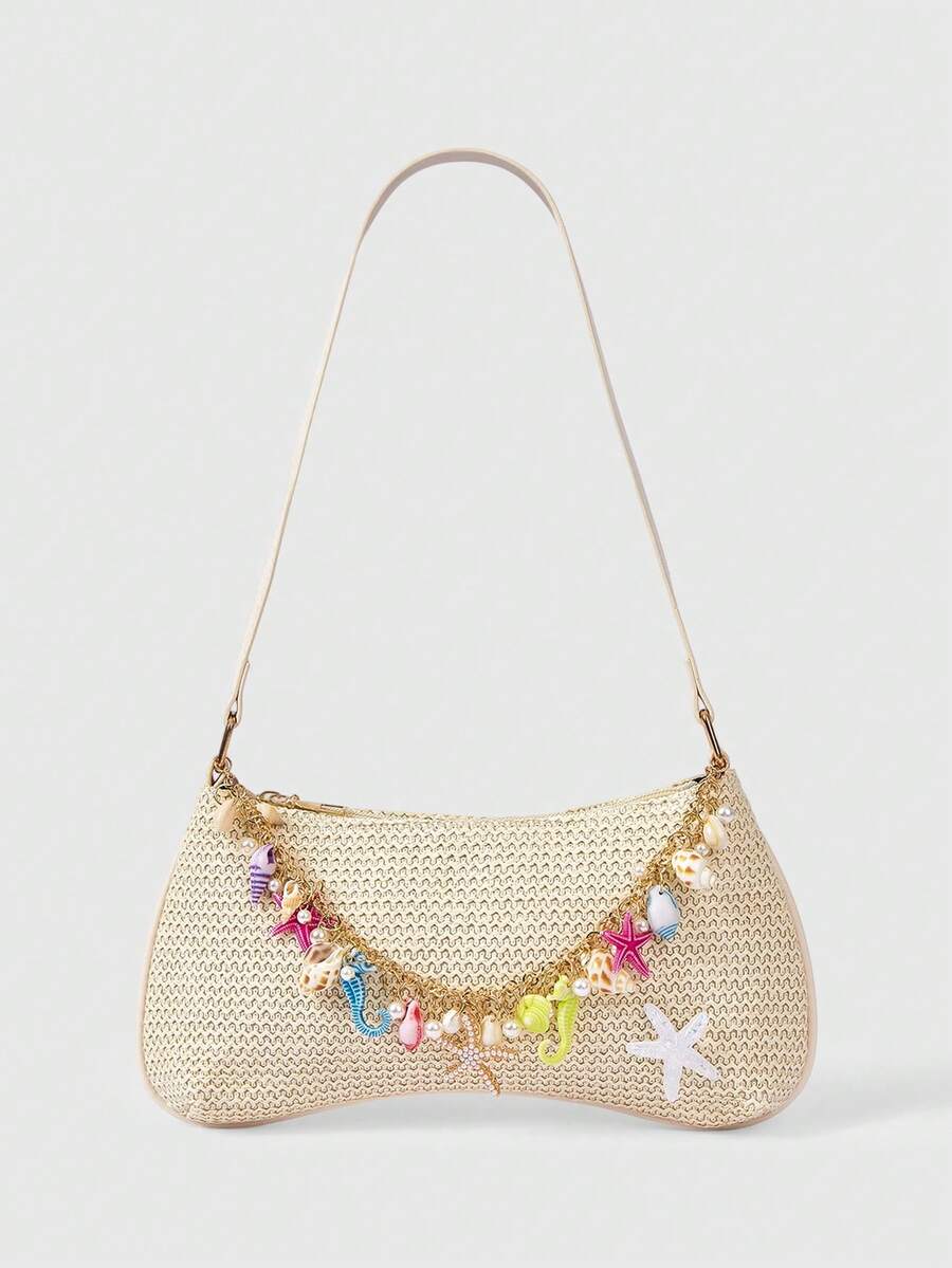 ROMWE Fairycore Summer Beach Starfish Series Woven Shoulder Bag