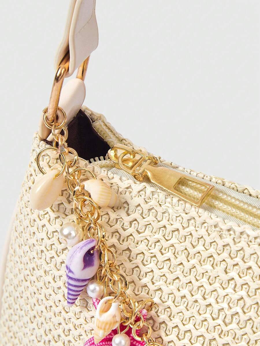 ROMWE Fairycore Summer Beach Starfish Series Woven Shoulder Bag