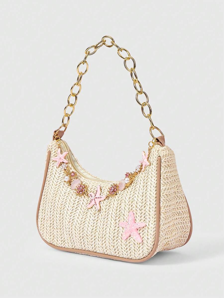 ROMWE Fairycore Summer Beach Starfish Series Woven Shoulder Bag