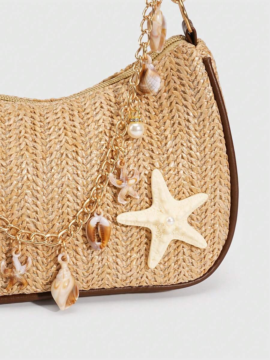 ROMWE Fairycore Resort Style Starfish Shell Decor Straw Bag