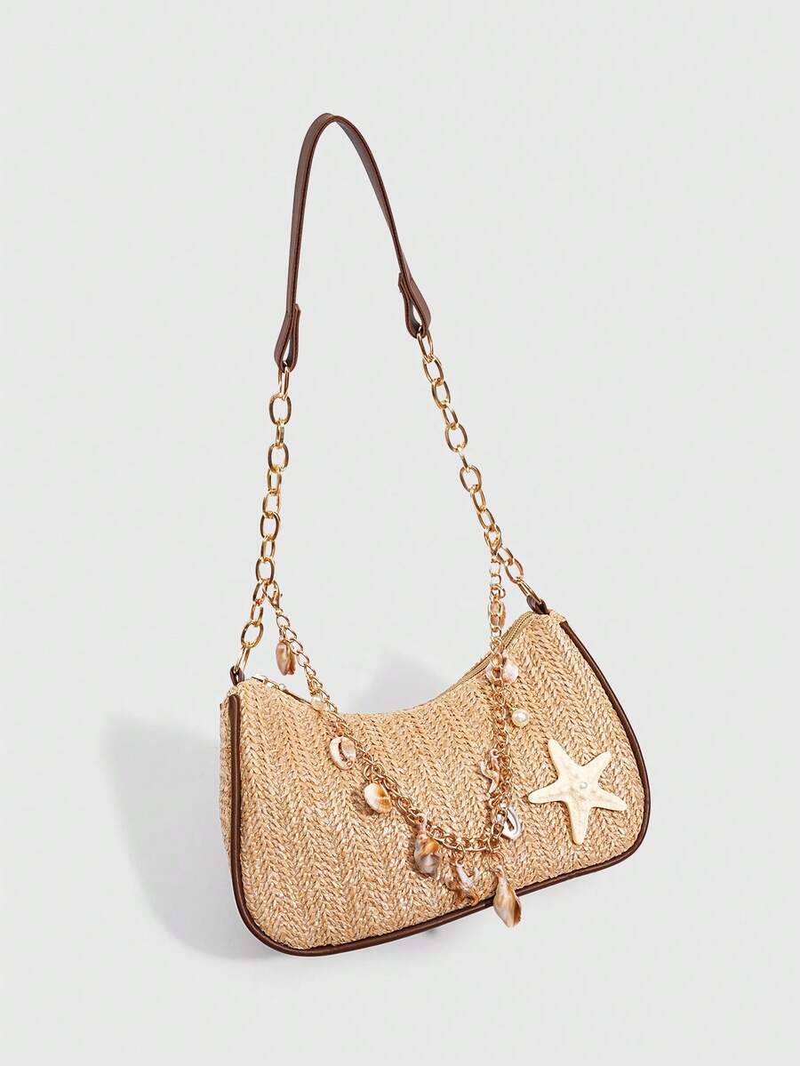 ROMWE Fairycore Resort Style Starfish Shell Decor Straw Bag